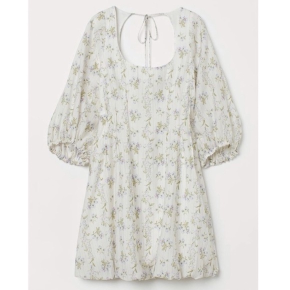 NWT H&M X Brock Collection Large White Floral Babydoll Mini Dress Cottage Core L - Picture 1 of 9
